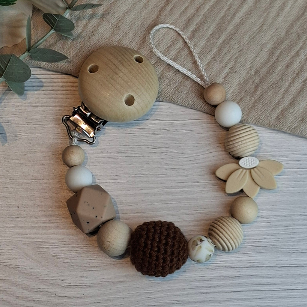 Schnullerkette Blüte beige