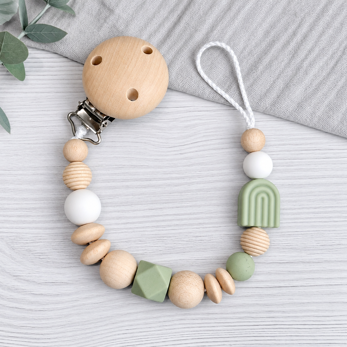 Schnullerkette Regenbogen olive