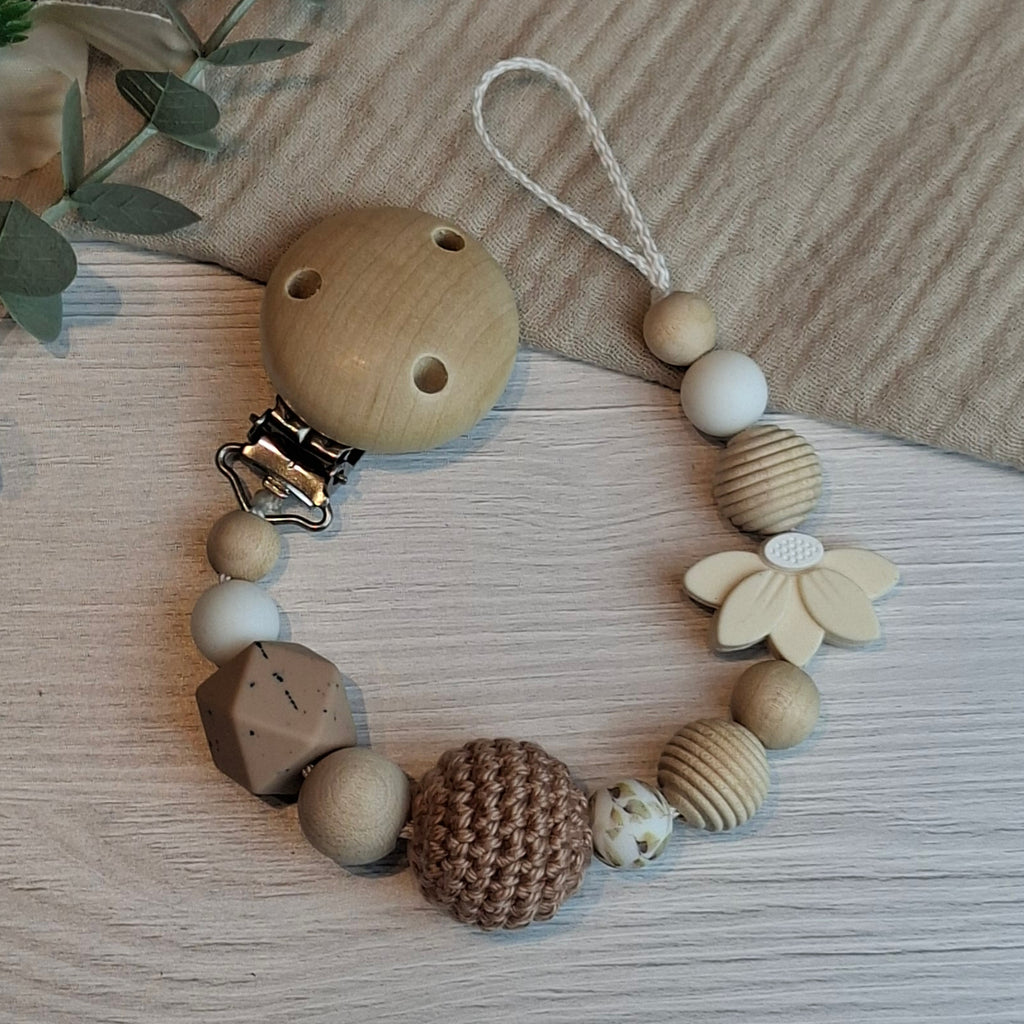 Schnullerkette Blüte beige
