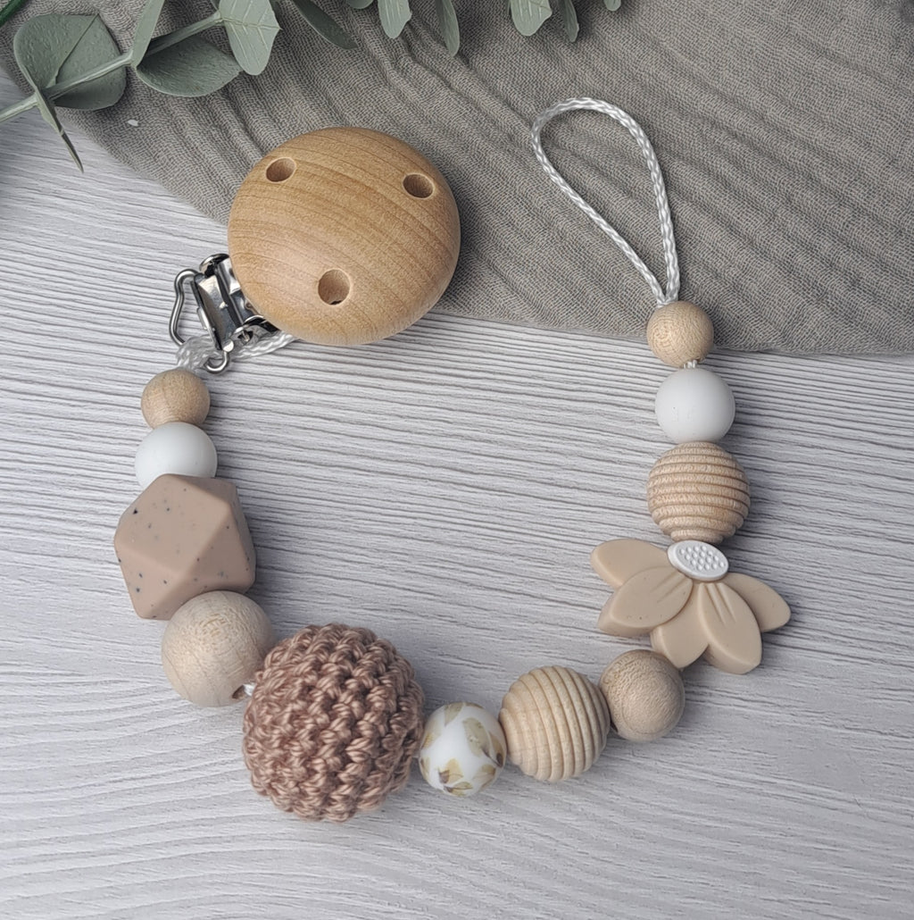 Schnullerkette Blüte beige