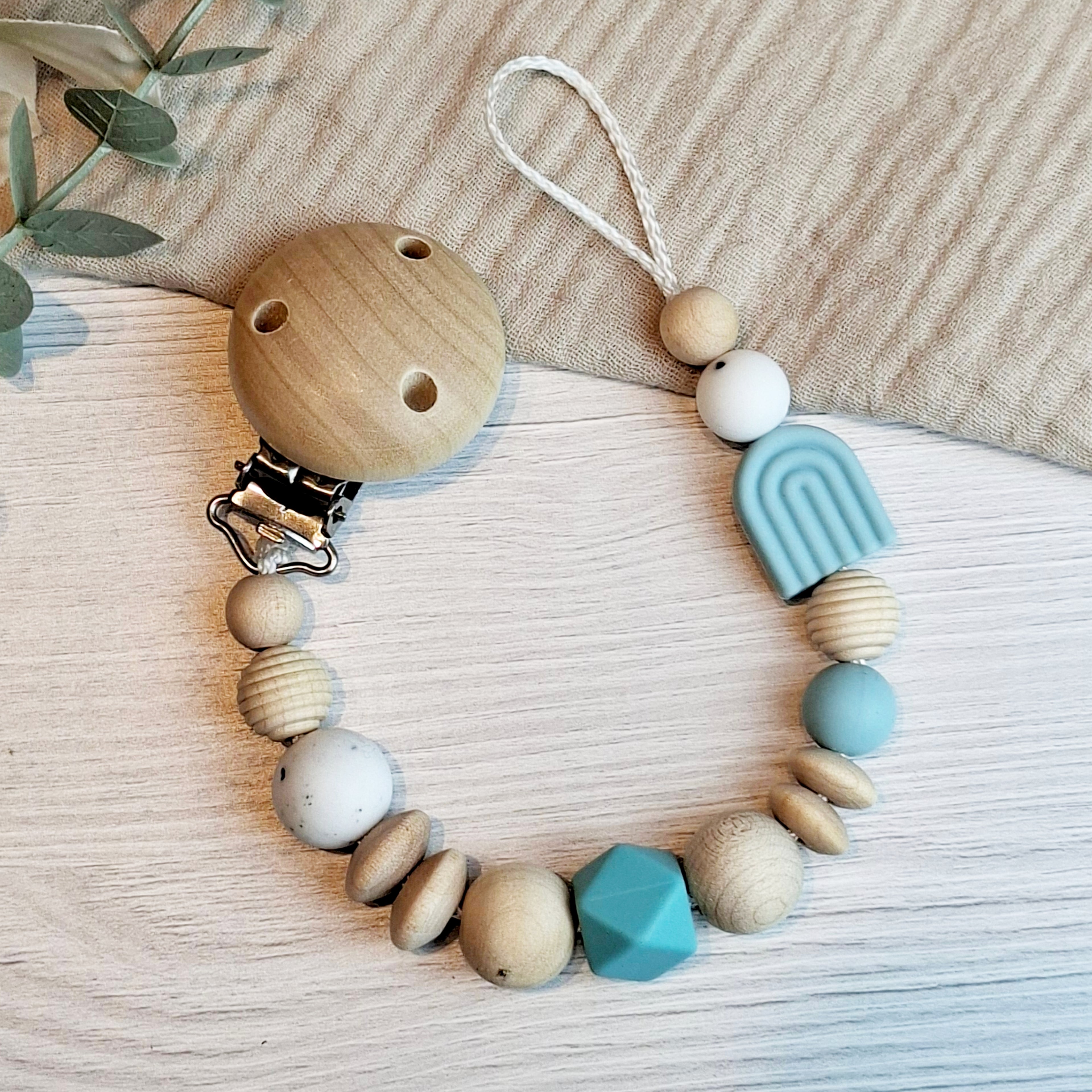 Schnullerkette Regenbogen Aqua blau