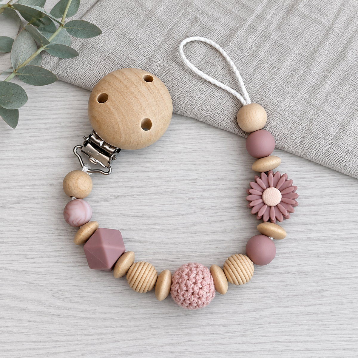 Schnullerkette Blume altrosa