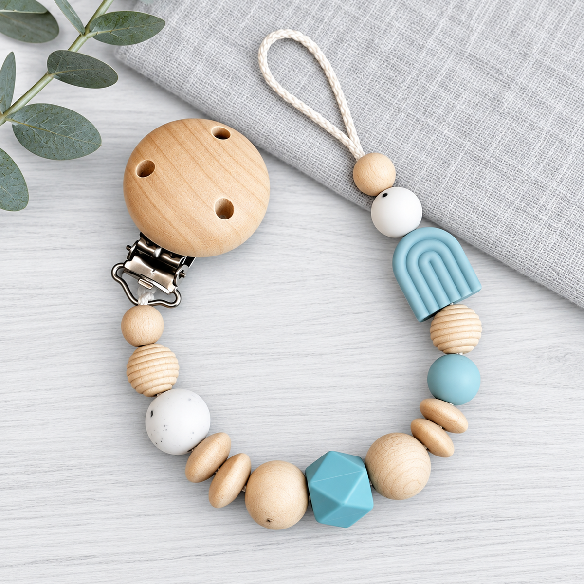 Schnullerkette Regenbogen Aqua blau