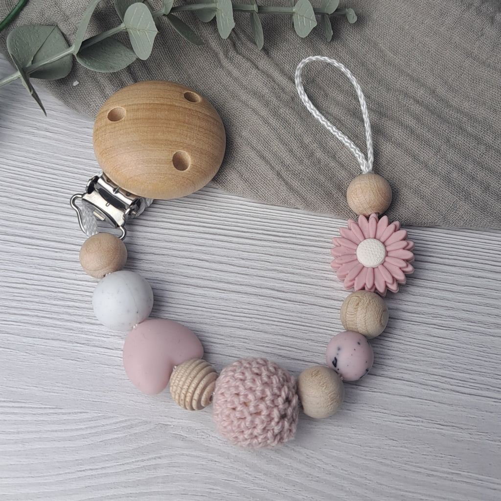 Schnullerkette Blume rosa