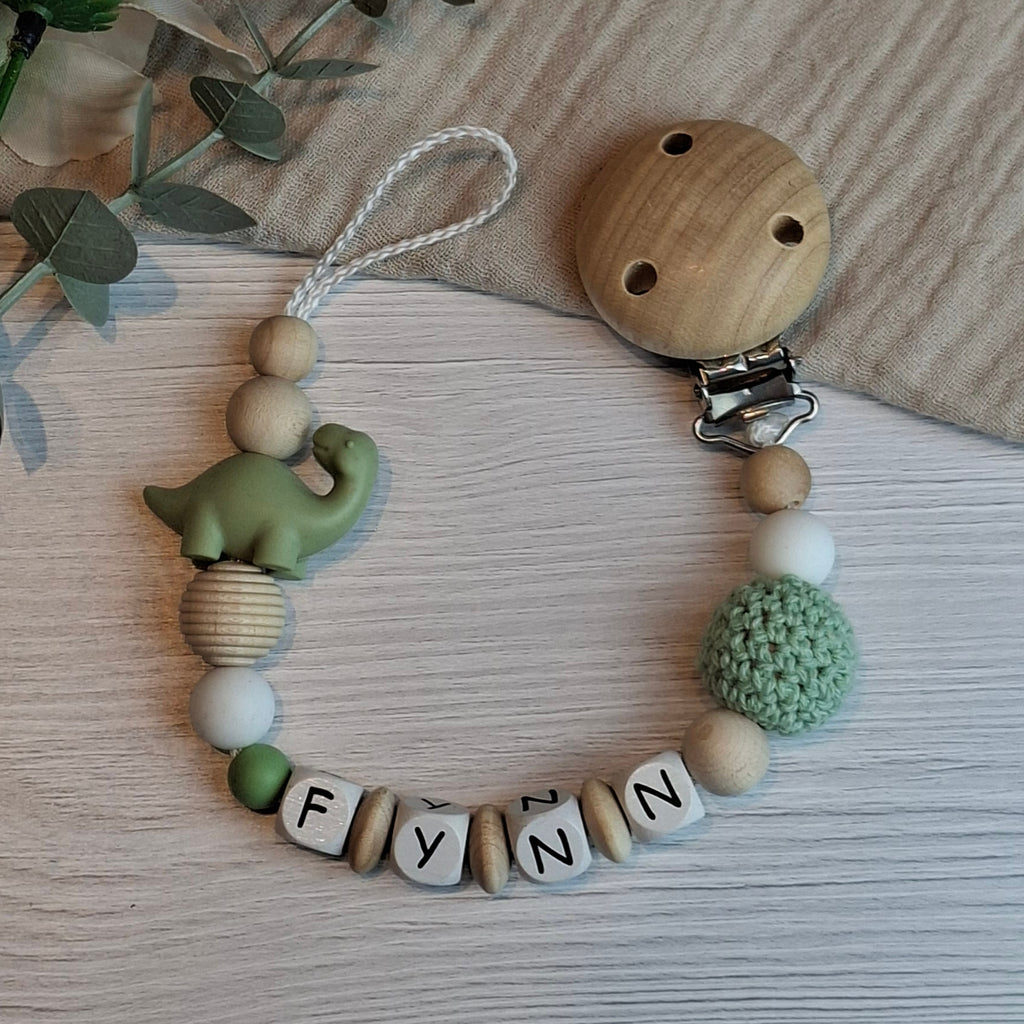 Schnullerkette Dino olive