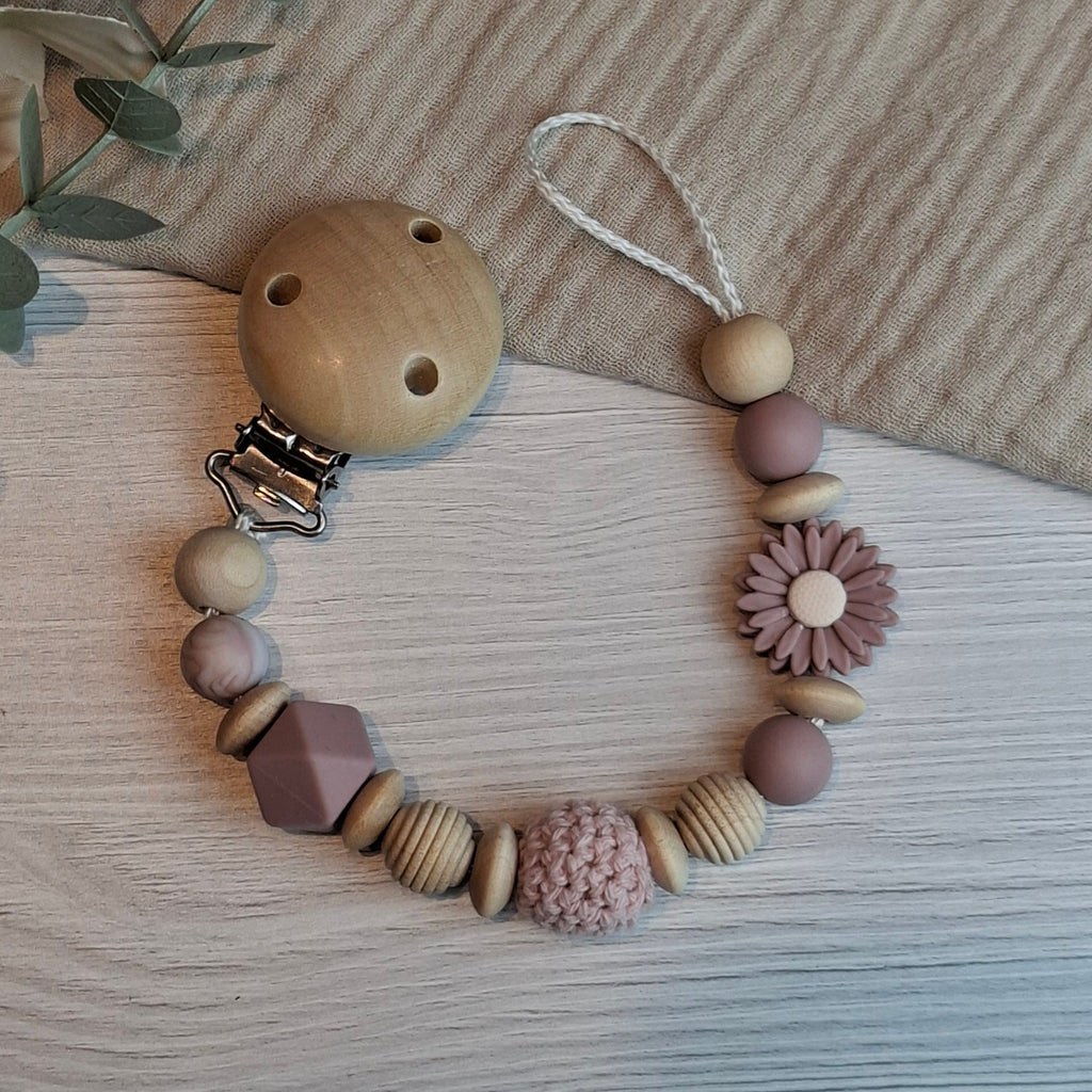 Schnullerkette Blume altrosa